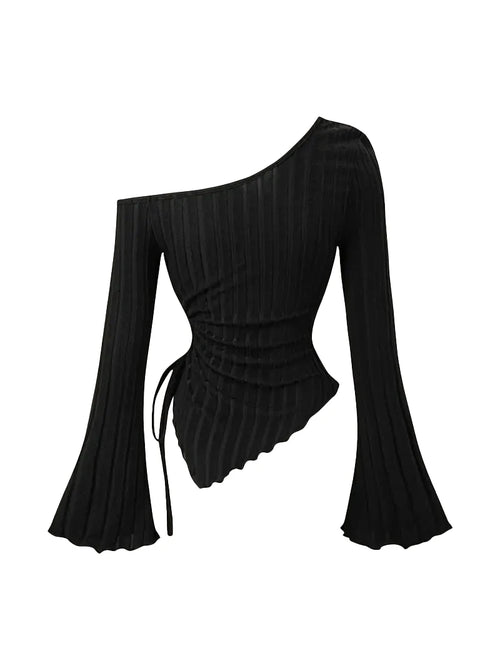 Blusa Asimétrica de Hombros Descubiertos para Mujer – Manga Larga