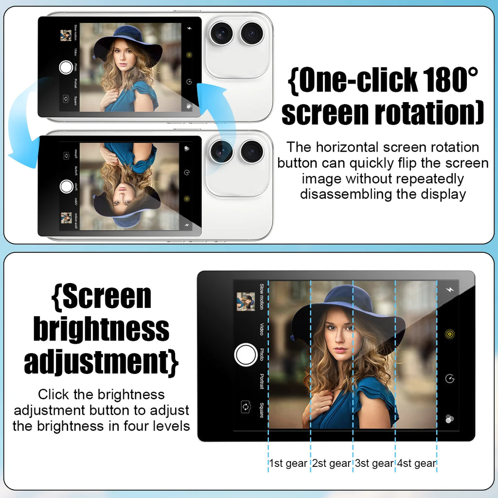 Wireless Monitor Rear Camera Screen Smartphone Selfie Magnetic Screen For Vlog Live Stream Video Recording Outdoor Selfie tool
