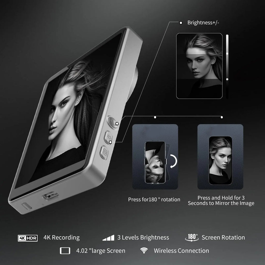 2025 New Wireless Magnetic Monitor Screen for Using Phone Rear Camera for Smartphone Selfie Vlog Live Stream Video Recording