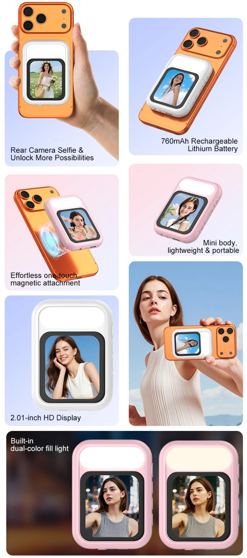 Monitor Magnético para Selfies con Cámara Trasera – Pantalla para Vlog y Video