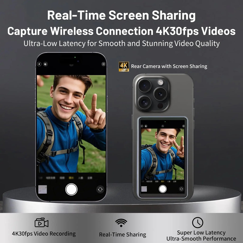 2025 New Wireless Magnetic Monitor Screen for Using Phone Rear Camera for Smartphone Selfie Vlog Live Stream Video Recording