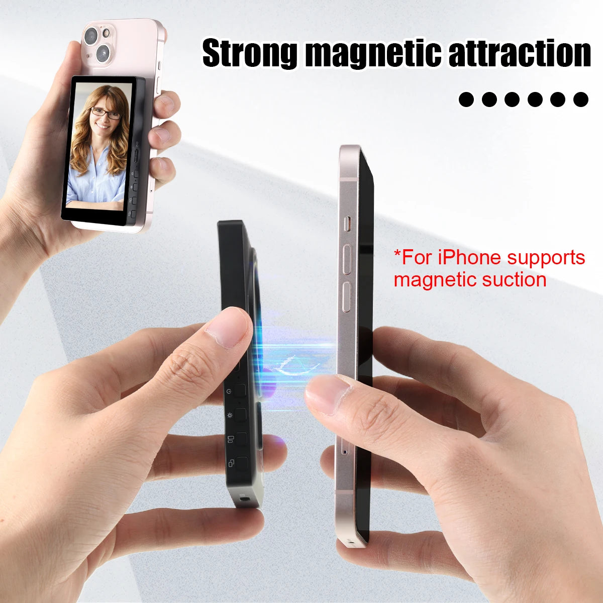Magnetic Mobile Phone Selfie Monitor Screen with Sound For Smartphone Rear Camera Live Selfie Video Streaming For iPhone Android