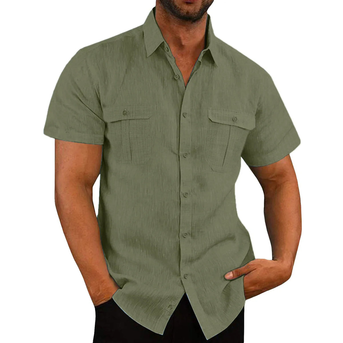 Camisa Casual de Lino para Hombre – Manga Corta