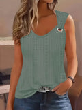 Women's Eyelet Embroidery Tank Top Symmetrical Straps with Buckle V Neck Casual Sleeveless Cami Tops
