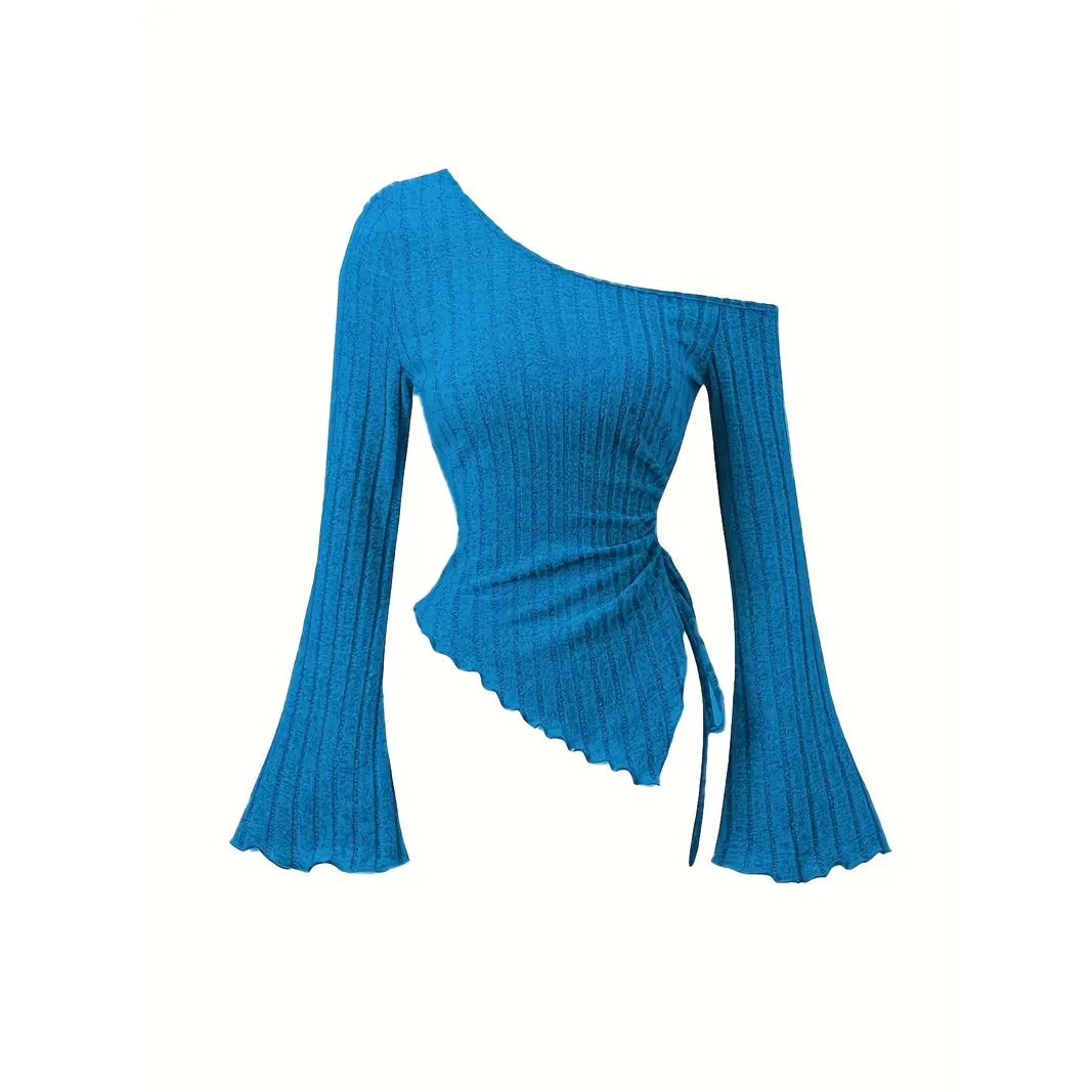 Blusa Asimétrica de Hombros Descubiertos para Mujer – Manga Larga