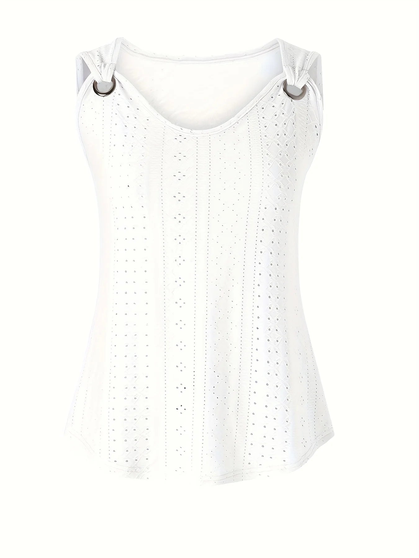 Women's Eyelet Embroidery Tank Top Symmetrical Straps with Buckle V Neck Casual Sleeveless Cami Tops